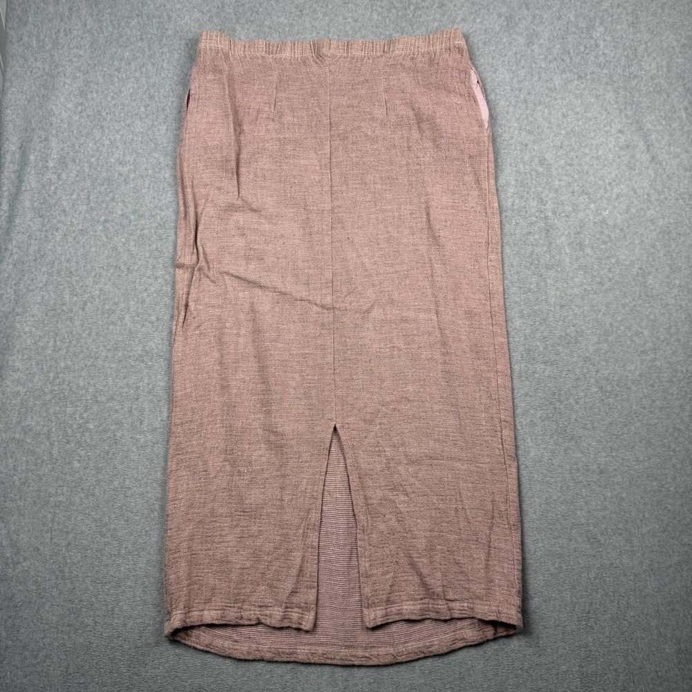 CP Shades Midi Skirt‎ Womens Medium Mauve Pink Linen Blend Elastic Waist Slit - Picture 2 of 9